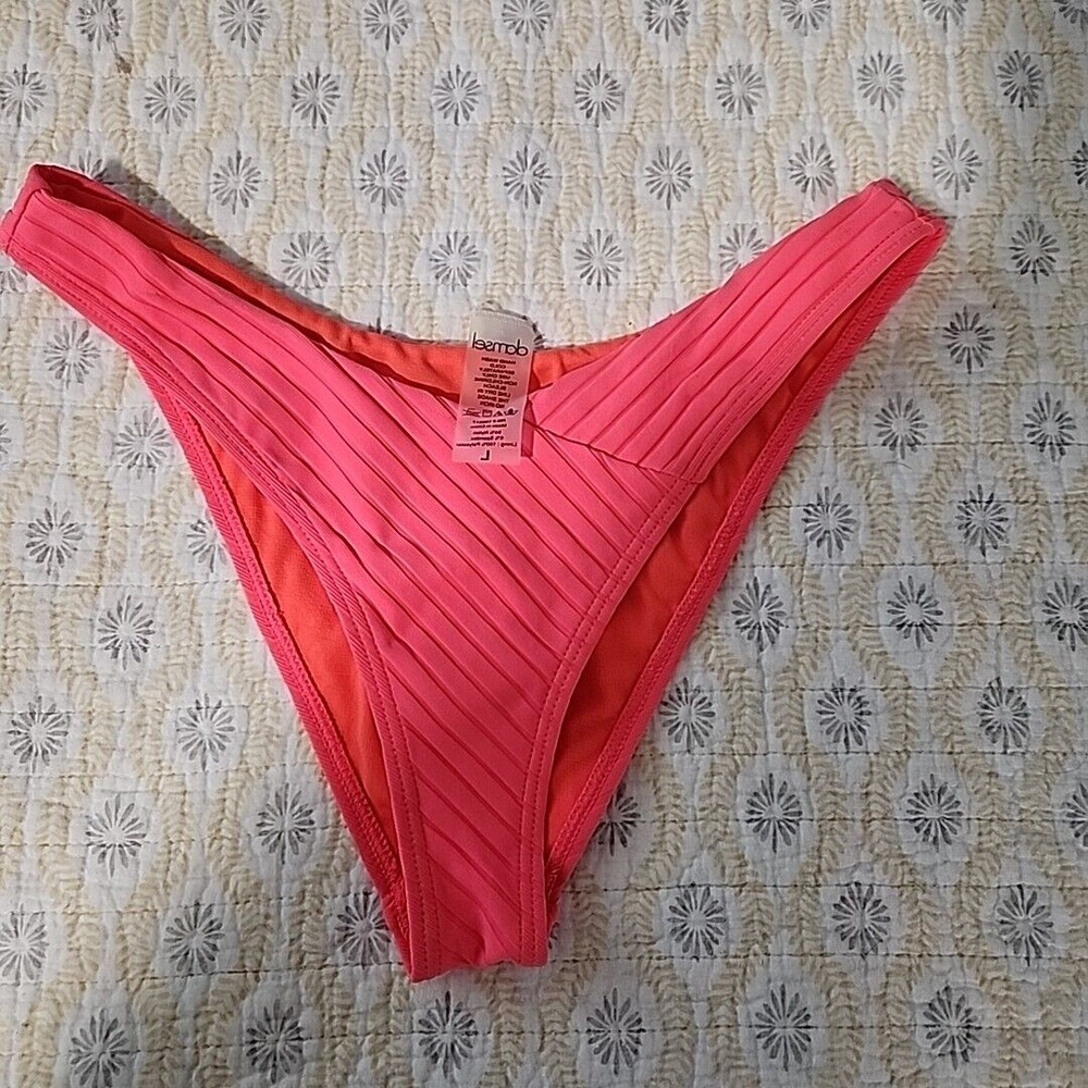 Damsel Womens Hot Pink Ribbed High Cut Bikini Bottoms Size Large